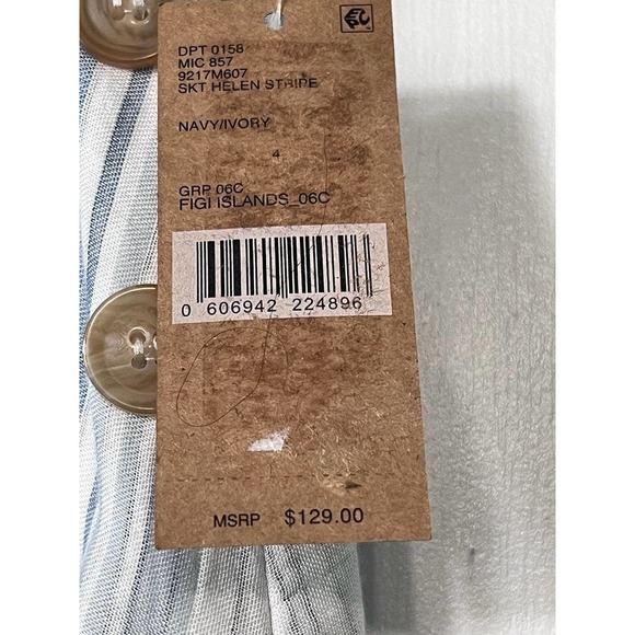 Cremieux Midi Skirt Striped with Accent Buttons, Size 4 New With Tag - Picture 3 of 7